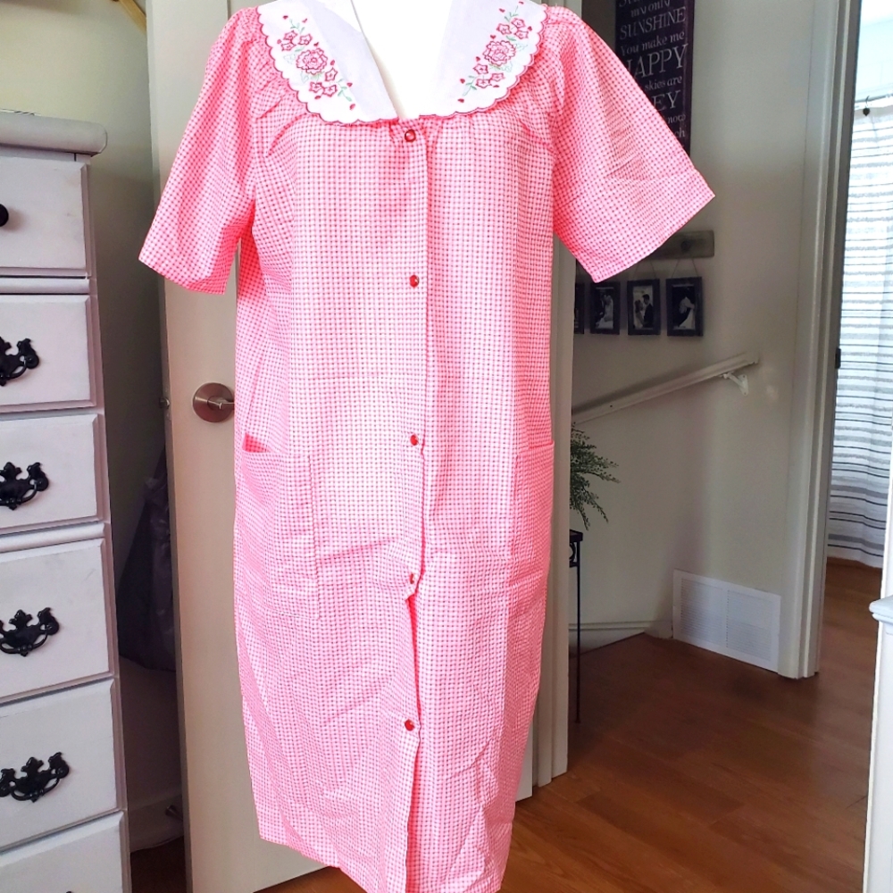 Womens Gingham Check House Robe